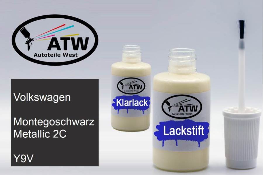 Volkswagen, Montegoschwarz Metallic 2C, Y9V: 20ml Lackstift + 20ml Klarlack - Set, von ATW Autoteile West.